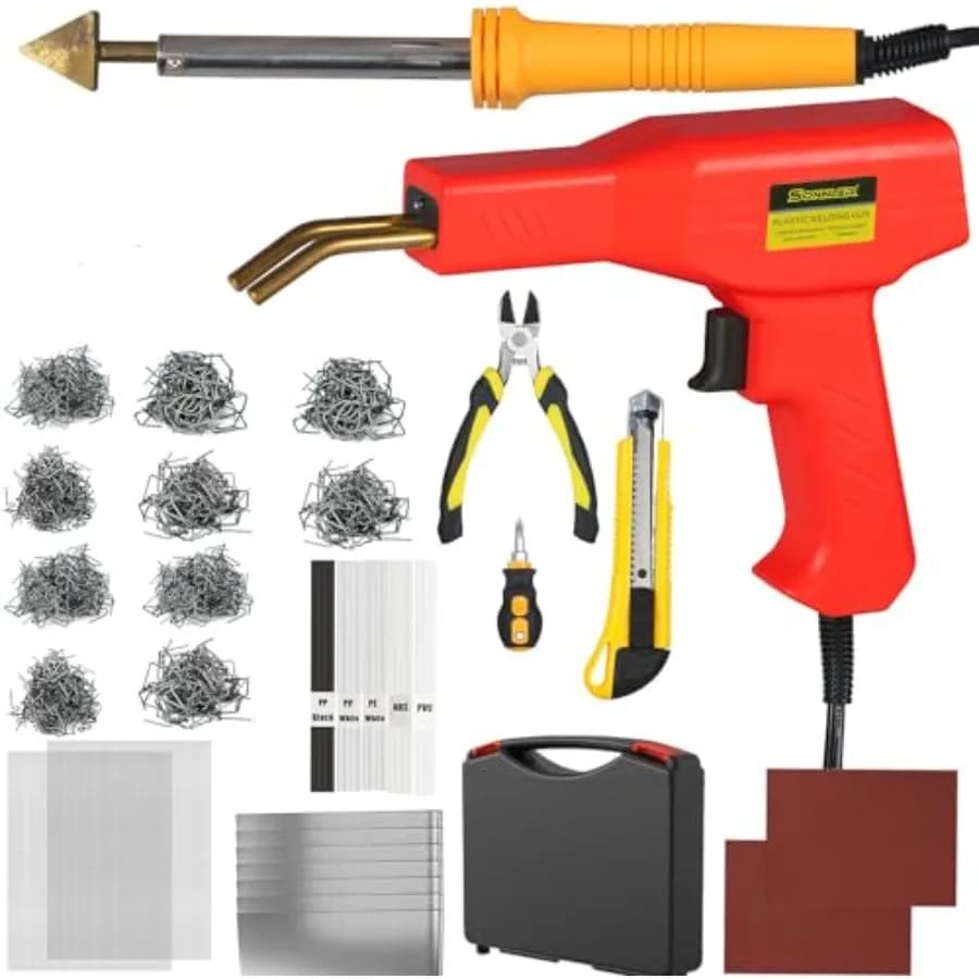 Kit Saldatore Plastica 800 Pezzi, Kit Riparazione Paraurti Auto con Graffette a Caldo, Kit Saldatura Plastica con Ferro da Stiro in Plastica