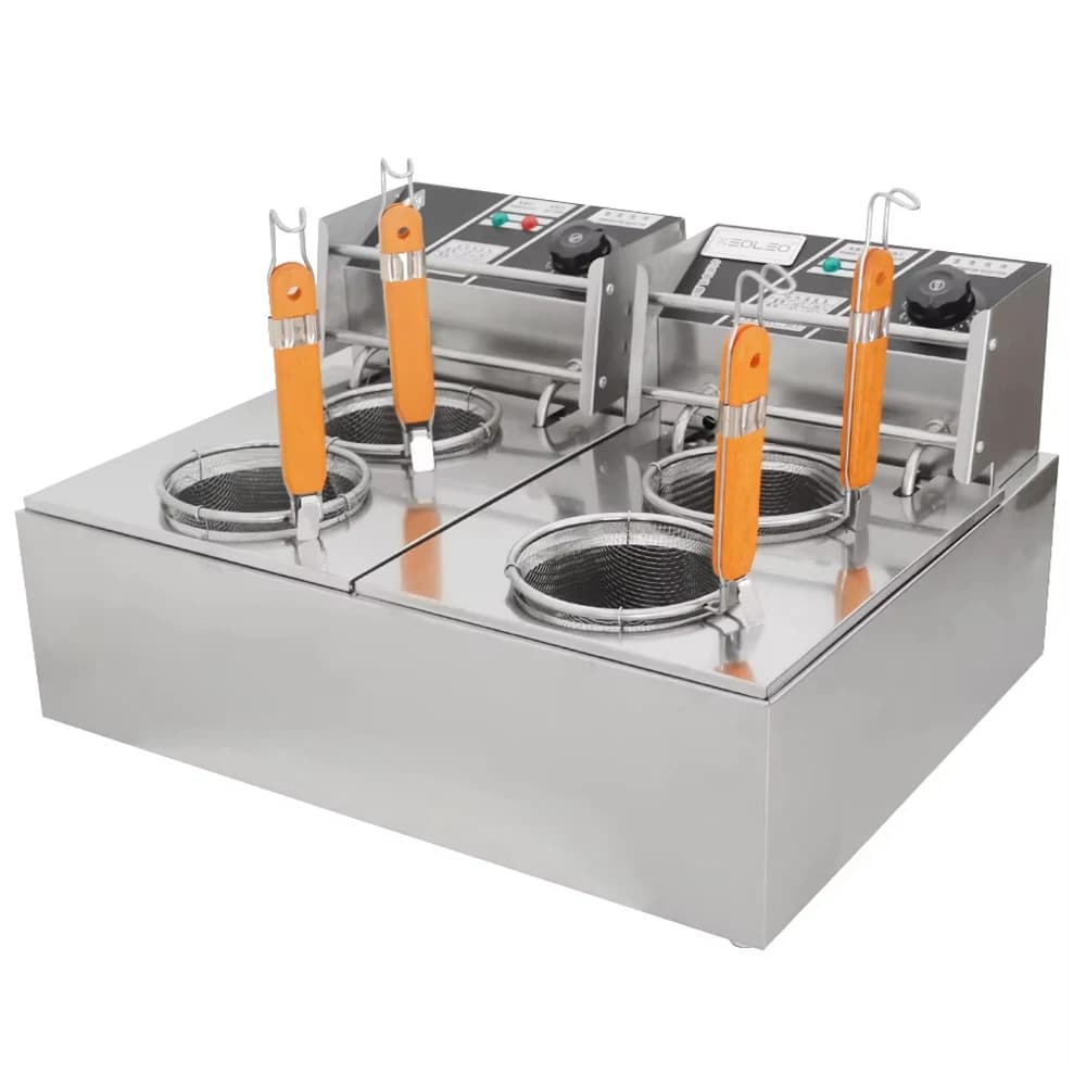 XEOLEO Fornello per pasta commerciale 6L * 2 2500W * 2 Bollitore elettrico per noodle Fornello per noodle a 4 fori Macchina per noodle da cucina in acciaio inossidabile