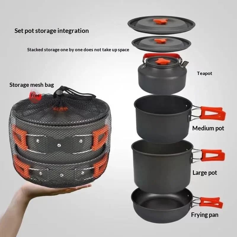 Kit da Cucina Portatile in Alluminio per Campeggio, Set Leggero per Cucinare all'Aperto con Pentole e Padelle per Escursioni, Picnic e Viaggi