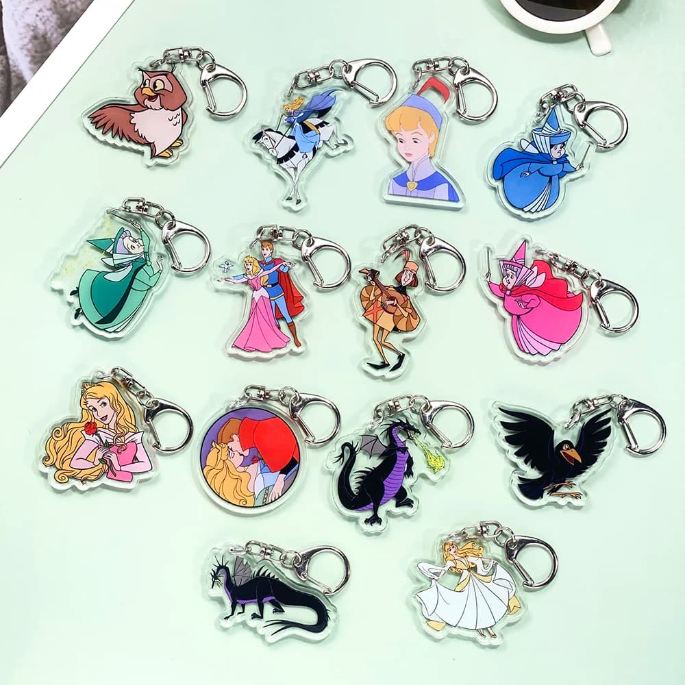 1/14 Pieces Disney Keychain The Lovely Aurora, Accessories Acrylic Pendant for Bag, Funny Keyring, Decoration Backpack
