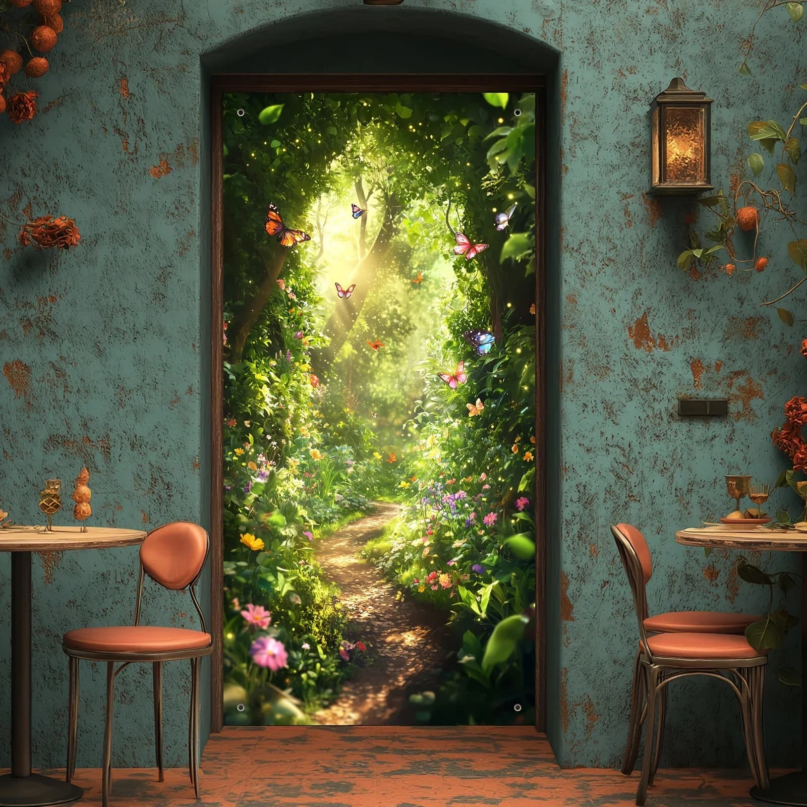 2D door banner, charming forest fairy tale story curtain - vibrant polyester fiber bannerdjh