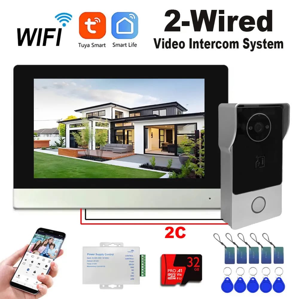 Sistema videocitofonico digitale a 2 fili, monitor WIFI wireless da 7 pollici Videocitofono 1080P Videocitofono Campanello Scheda IC Sblocco APP Tuya