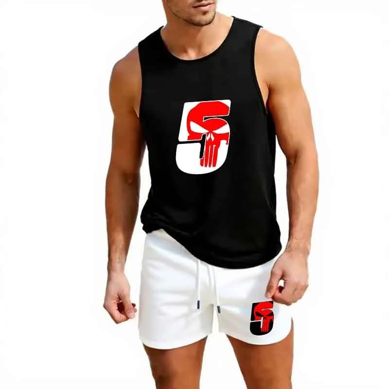 Men's Sports Equipment: Top Without Sleeves and Shorts for Training, Basketball, Gym and Running