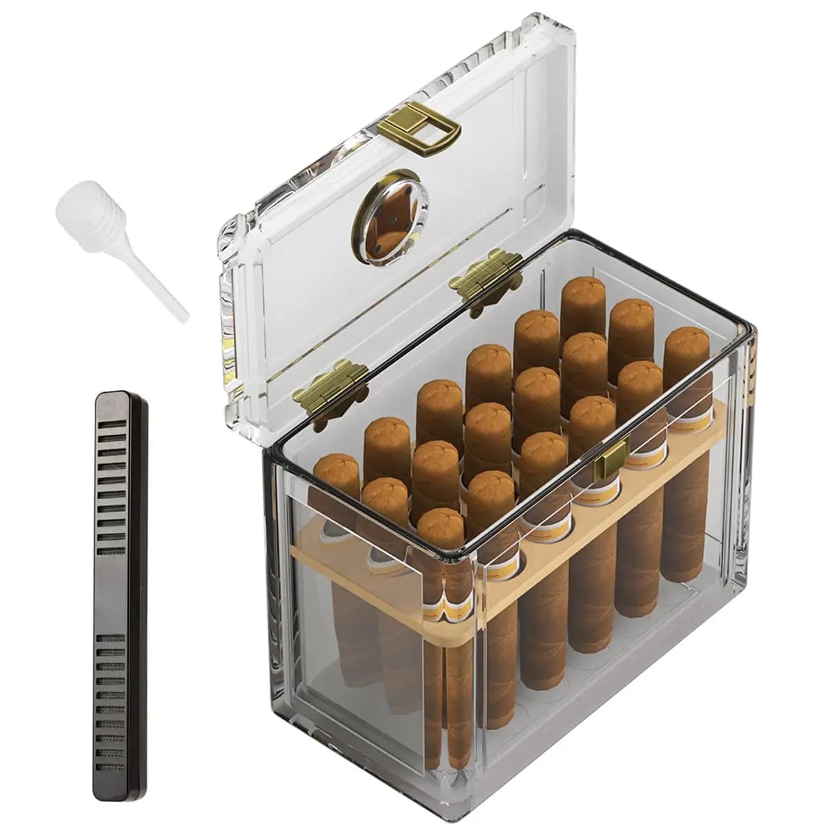 Umidificatore per sigari in acrilico con igrometro Umidificatore Vassoio in legno di cedro Scatola per umidificatore portatile Custodia per sigari adatta agli accessori per fumatori 18-50