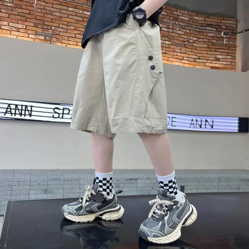2025 New Boys Shorts Summer Thin Workwear Pocket Design Children's Loose Trendy Brand Casual Sports Mid-length Pants 4-14Years
