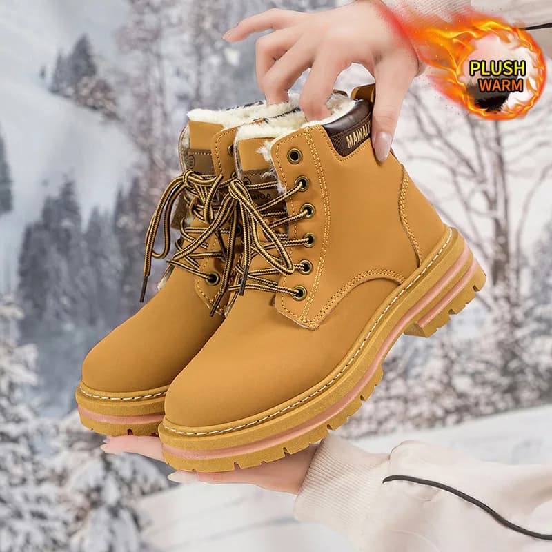 Women's Winter Warm Fluffy Snow Boots Casual Cotton Shoes Fashionable Outdoor Hiking Boots Comfortable Winter Footwear