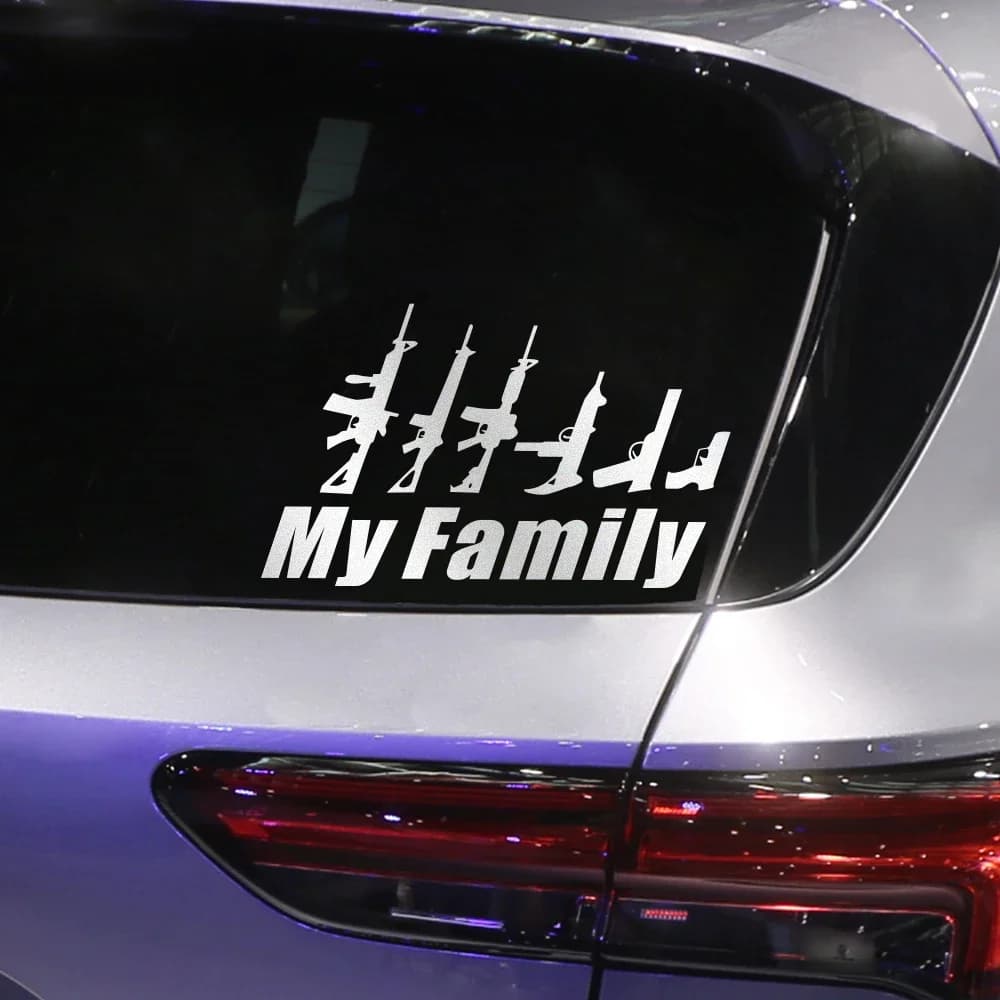 My Family Rifle Gun Weapon Reflective Sticker Motorcycle Car Body Window Universal Vinyl Waterproof Decal AutoTuning Accessories