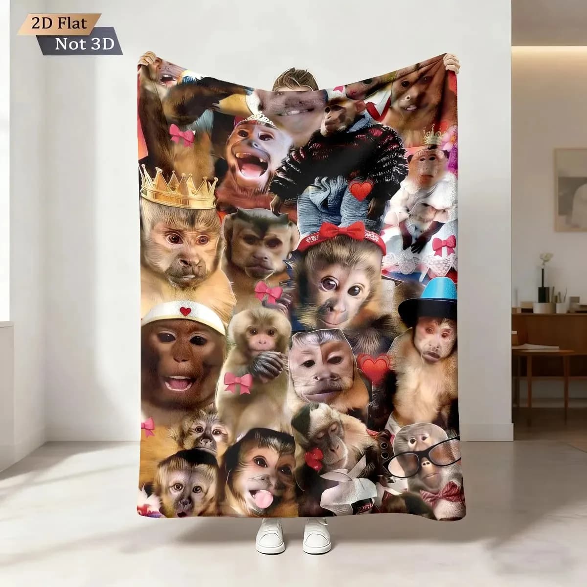 Coperta in flanella con stampa divertente di scimmie, disponibile in diverse misure, morbida e confortevole, ideale per il riposo e il tempo libero, coperta da viaggio per la casa.