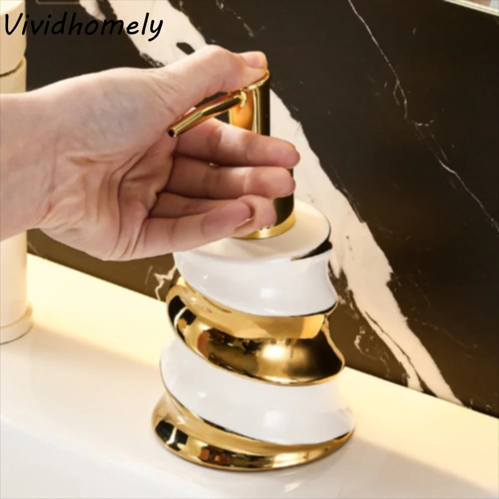 Piccolo Dispenser di Lusso in Ceramica per Lozione 200ml, Riutilizzabile, per Lavabo, Ricaricabile, Impermeabile, per Gel Doccia