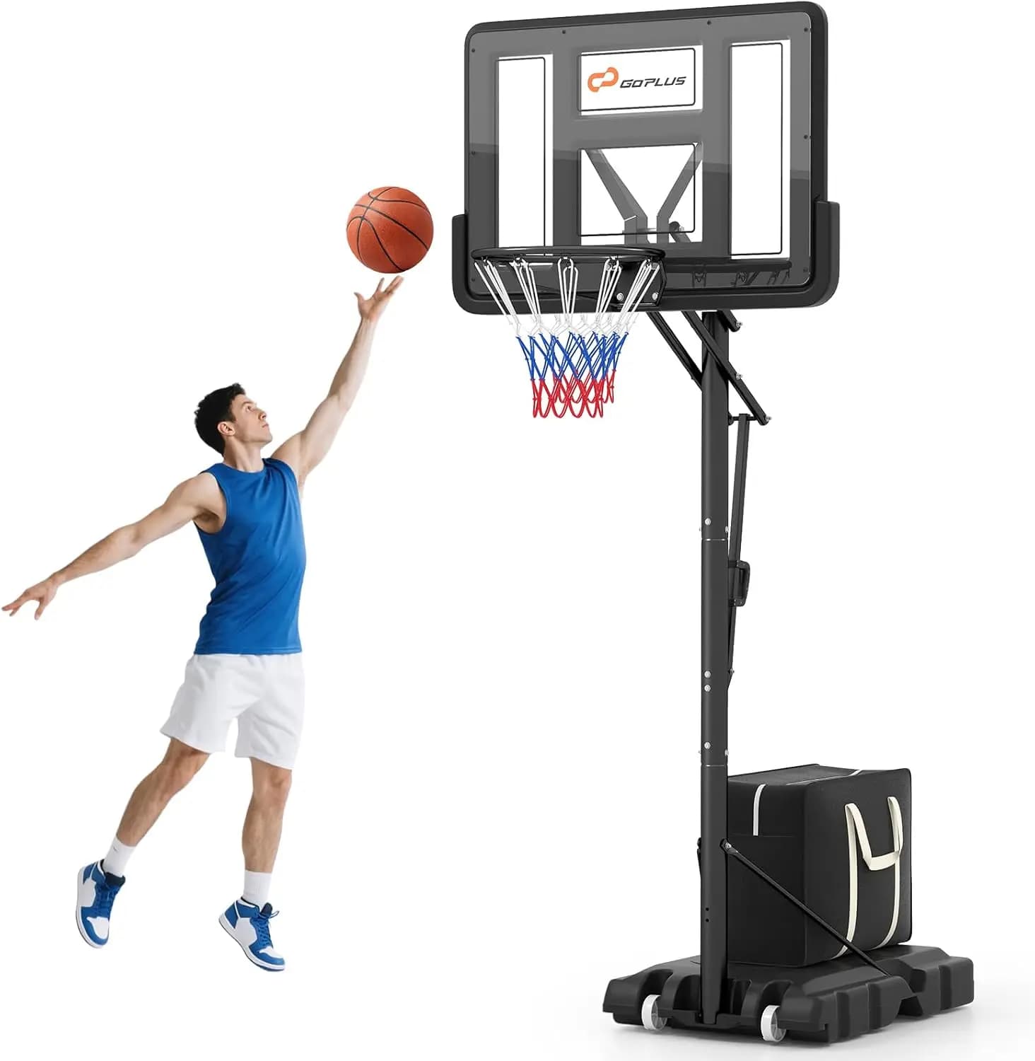 Canestro da Basket Portatile 10FT con Tabellone Infrangibile da 44'', Altezza Regolabile, Base Riempibile per Vialetti e Giardini