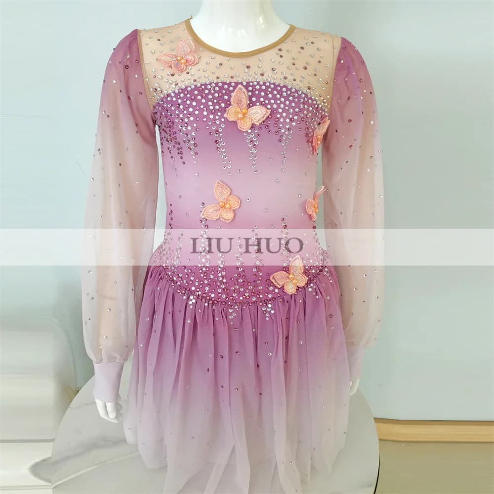 LIUHUO Danza sul Ghiaccio Pattinaggio di Figura Vestito Donna Ragazza Adulta Adolescenti Personalizza Costume Prestazioni Concorso Body Sfumato Viola
