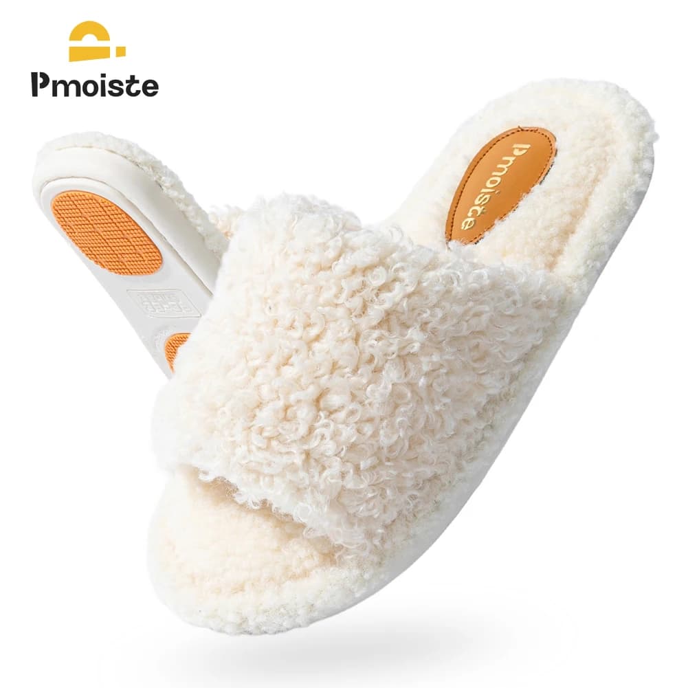 Pmoiste Pantofole da casa pelose da donna, comode, morbide e calde, con cuscino in EVA, memory foam, scarpe da soggiorno, slip on, per ragazze invernali, per interni