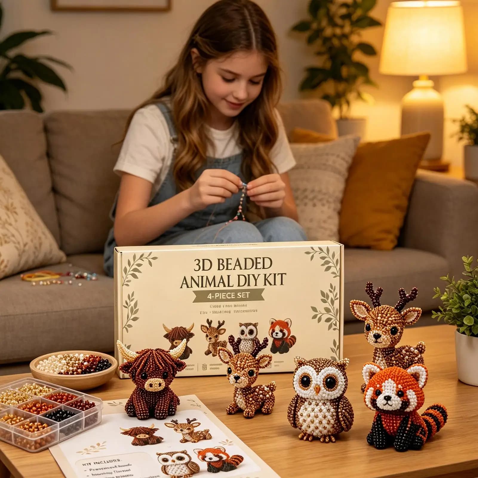 3D Beaded Animal Kit Handmade Beadwork Art Craft Set With Instructions Creative Jewelry Making Supply For Adults Beginners