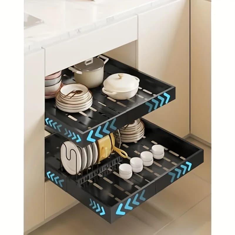 Extractable tray Organizer Kitchen shelf Expandable cabinet under the sink Spice boxes Shelves for dishes with bowl style silent sliding drawer