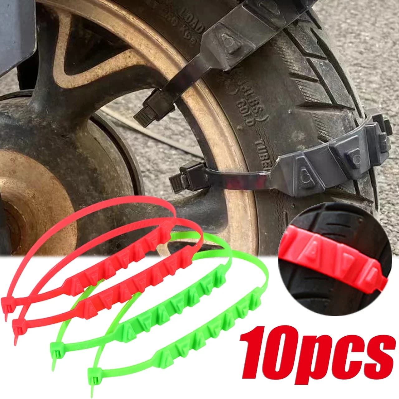 10 pezzi Catene da neve antiscivolo per motocicli Biciclette Ruote per pneumatici invernali Fascette antiscivolo Strumento per catena di pneumatici di emergenza per moto