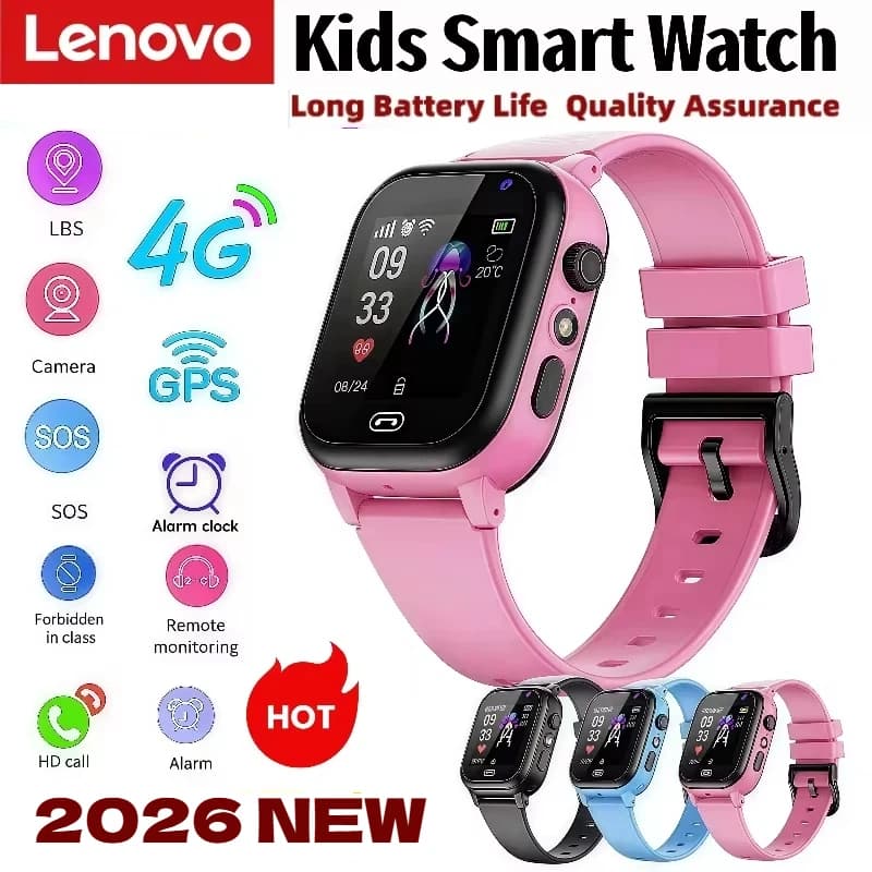 Smartwatch Lenovo per bambini con SOS, Wi-Fi, GPS, videochiamata, fotocamera, impermeabile, ideale per la scuola, per ragazzi e ragazze, perfetto come regalo.