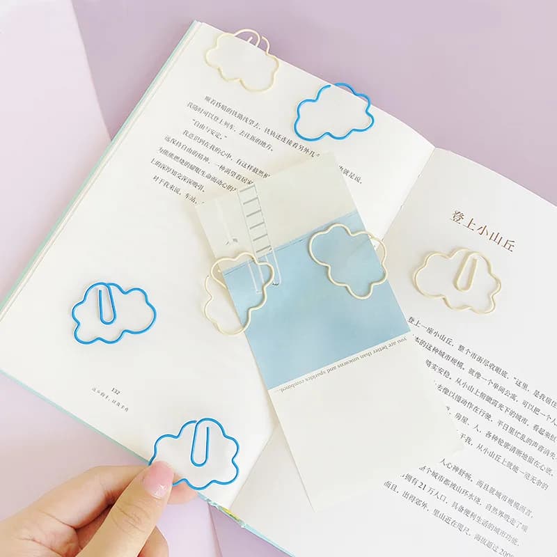 20pcs/set Causal Blue White Color Paperclips for Girl Creative Design Clouds Style Scrapbook Memo Pad Snack Seal Clip Kids Gift