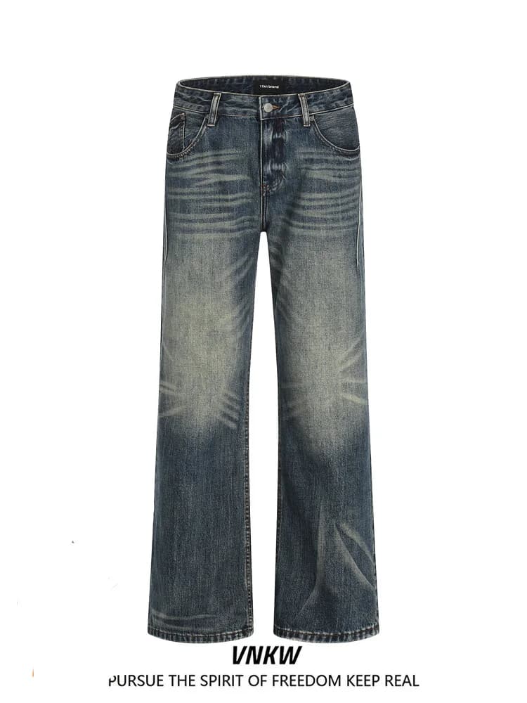Jeans Vintage Waed Stile Americano High Street Uomo Donna Trendy Gamba Dritta Micro Flare Pantaloni Lunghi Casual in Cotone