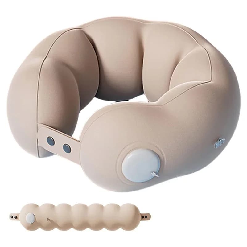 Inflatable U-Shaped Travel Neck Pillow with Washable Cover, Adjustable Soft Ergonomic Cervical Support Pillow for Airplane Train
