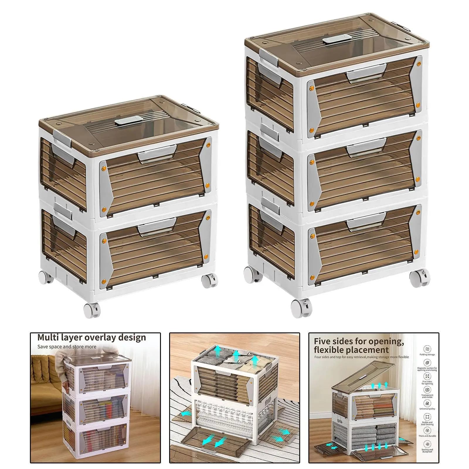 Stackable Storage Organizer Folding Storage Box Clothes Rolling Storage Container for Farmhouse Hotel Dressing Room Apartment