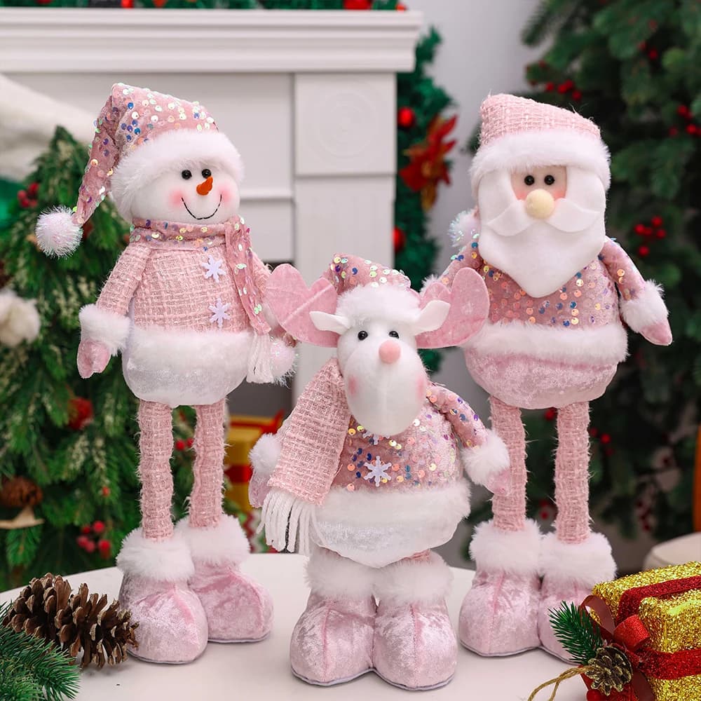Decorazioni natalizie Rosa Vecchio bambola Pupazzo di neve Alce Figura telescopica Finestra Casa Camera da letto Display Regali di Natale Natale Capodanno