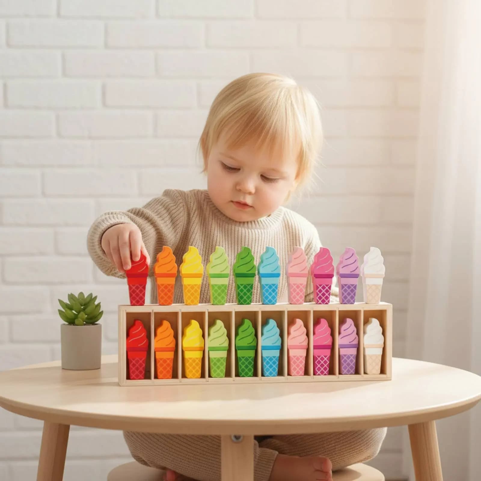 Gioco di Abbinamento Gelati in Legno di Alta Qualità, Gioco da Tavolo di Memoria in Legno, Giocattolo Interattivo per Bambini in Età Prescolare