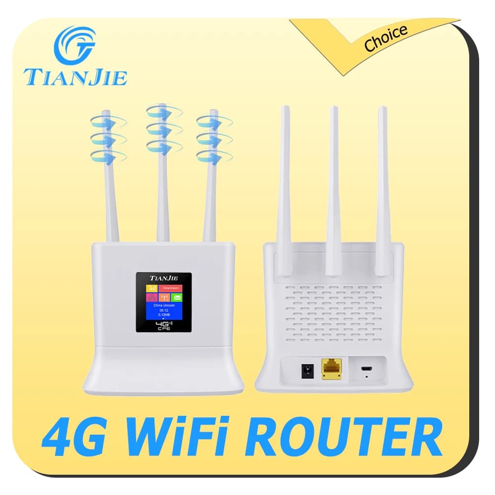 TIANJIE CPE906 4G LTE WiFi Router 300Mbps Unique 3-Antenna Design for Ultra-Stable Signal SIM Card Slot WiFi Booster/Extender