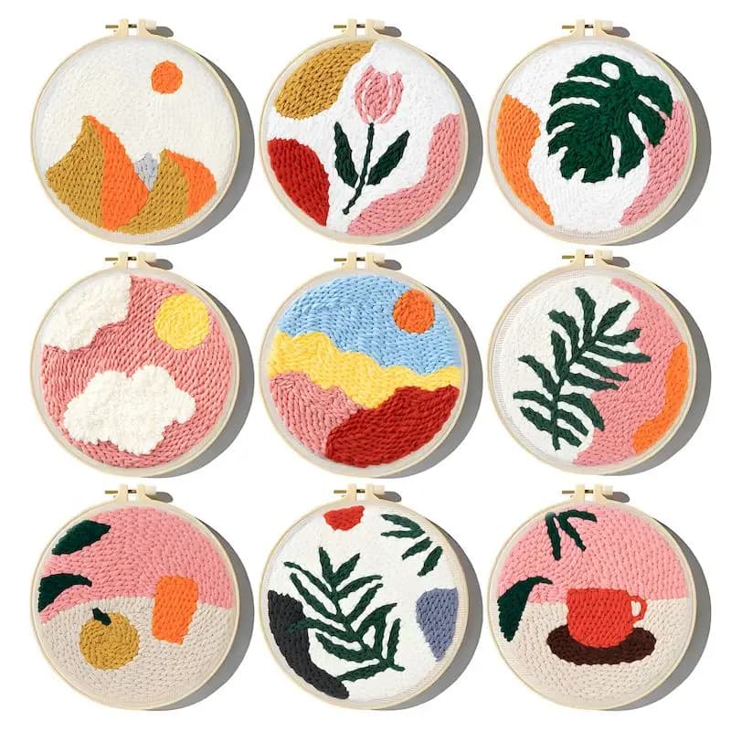 Leaf Punch Needles Start Kit For Beginners Craft Painting Embroidery Set with Adjustable Punch Needle Yarn Home Decor Craft Kits