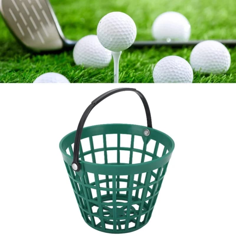 Cestino per Palline da Golf con Manico, Contenitore in Plastica e Nylon, Secchio Verde per Fino a 50 Palline