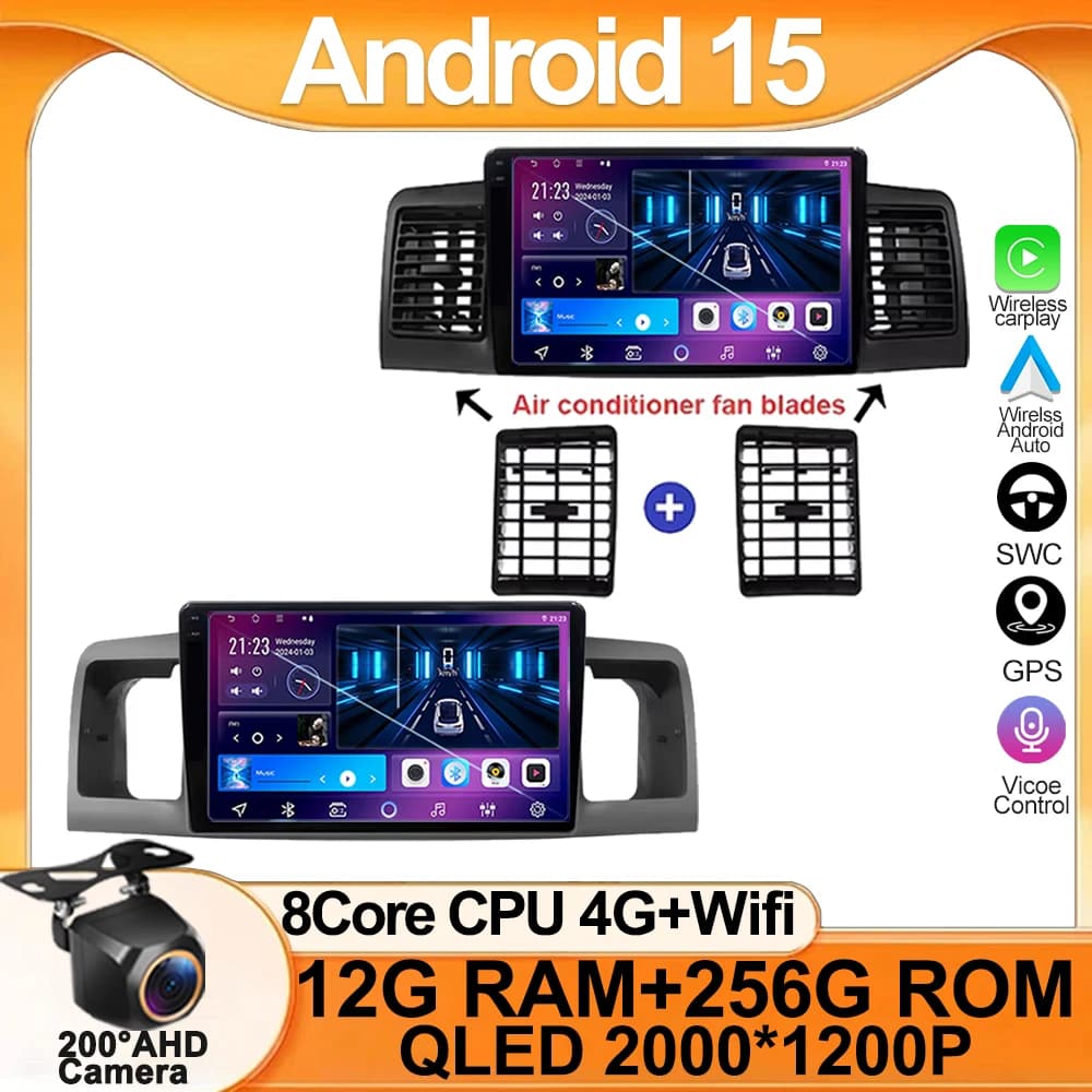 Android 15 Autoradio Per Toyota Corolla E130 E120 2000-2006 Lettore Video Multimediale di Navigazione GPS stereo Carplay 4G Unità Principale