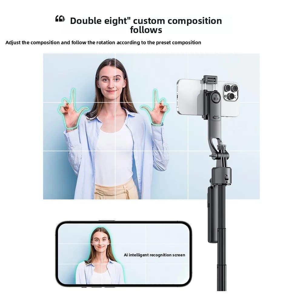 Tracciamento facciale per treppiede con stabilizzatore cardanico pop-up automatico 360 ° Supporto per treppiede per telefono con rotazione Treppiede per selfie con rimbalzo remoto universale