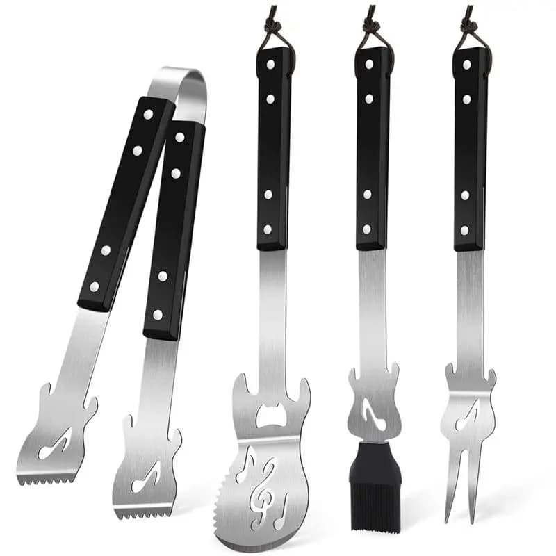 Set di Utensili per Barbecue Portatile da Campeggio AEE2, Set Barbecue a Forma di Chitarra in Acciaio Inox con Borsa Portaoggetti