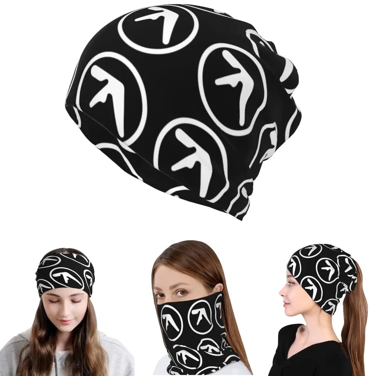 Aphex Twin Creative Y2K Logo Bandana Neck Cover Magic Scarf Warm Cycling Scarf Beanies Hat for Men Women Adult Winter