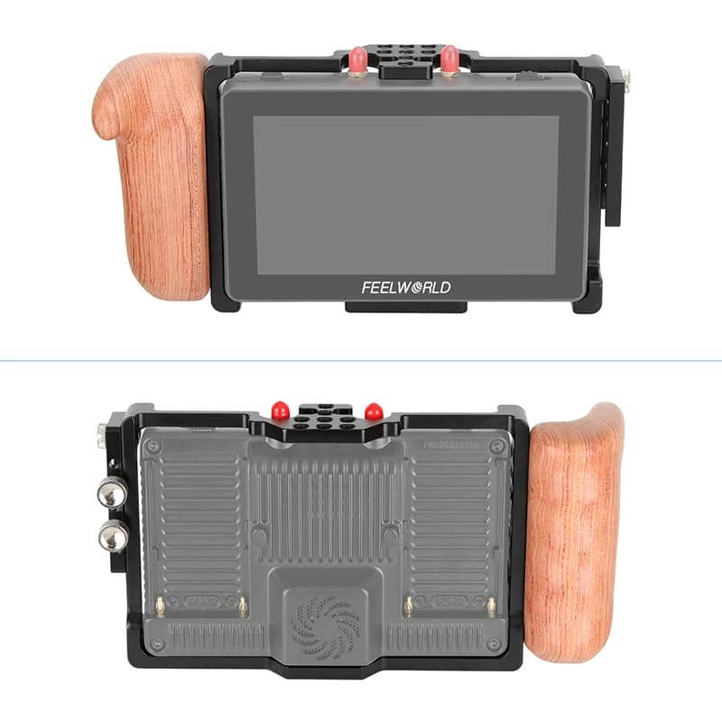 Gabbia Completa CAMVATE per Monitor Feelworld 5.5'' FT6/FR6 con Morsetto per Cavo HDMI e Impugnatura in Legno per Lato Sinistro