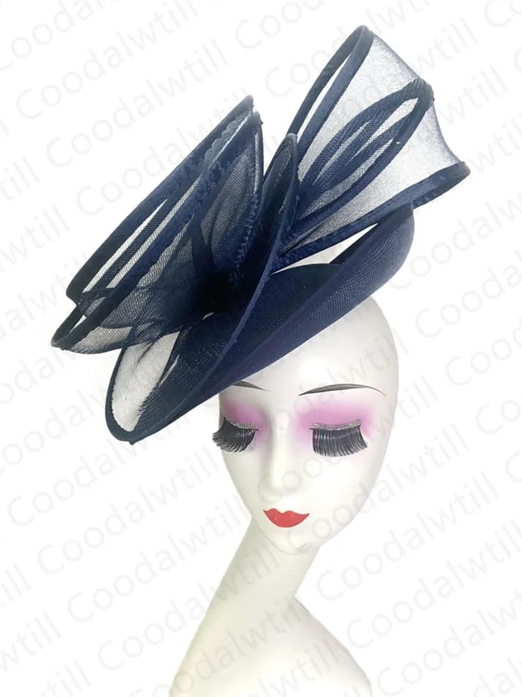 Navy Wedding Hats Fascinator For Women Elegant Race Derby Hat Femme Mariaged Evening Chapeau Cap Church Pillbox Cap Headband