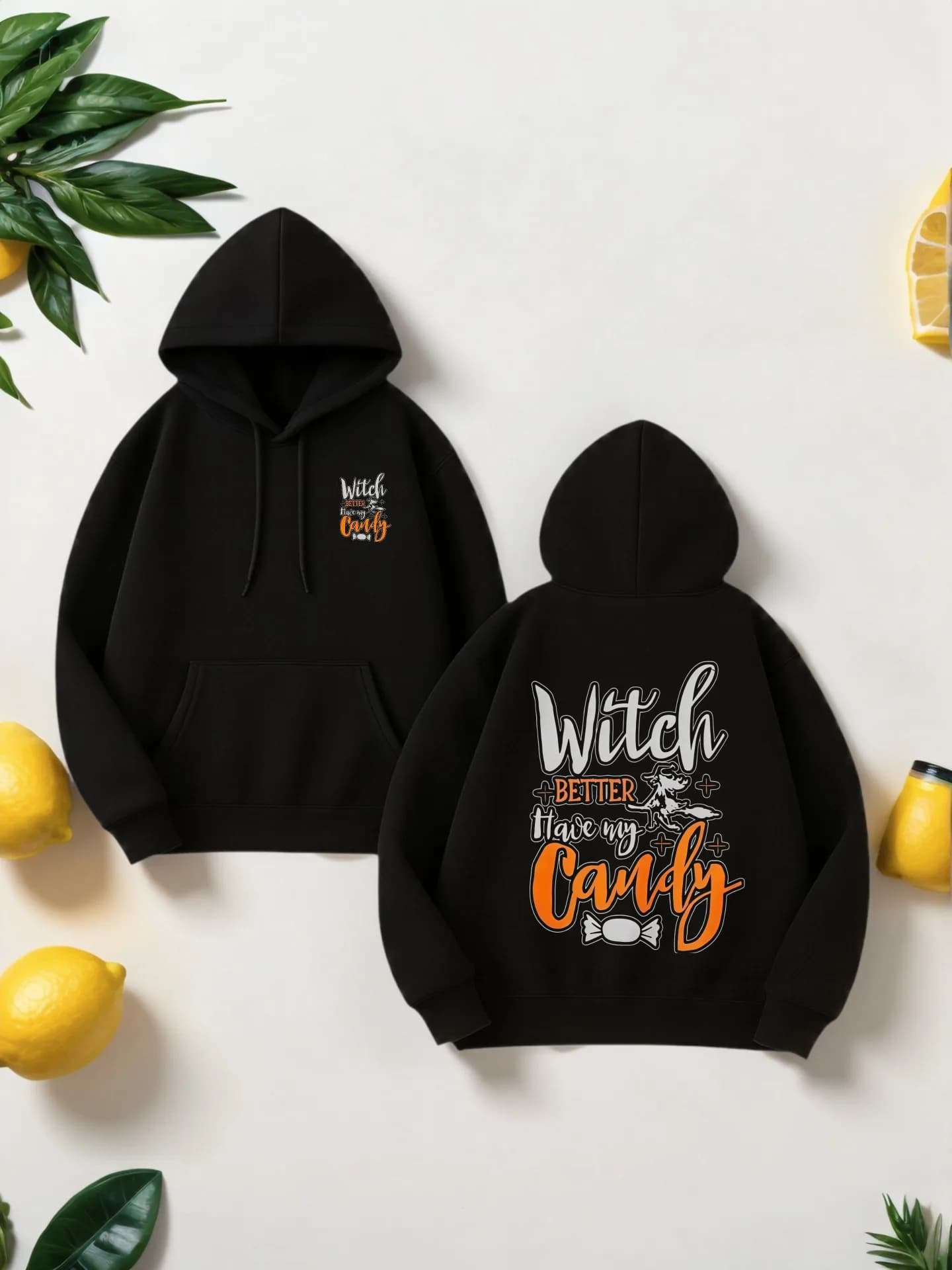 Felpa con cappuccio grafica da uomo, stampa di lettere di streghe, stile casual, foderata in pile, da uomo, da indossare tutti i giorni, abiti autunnali