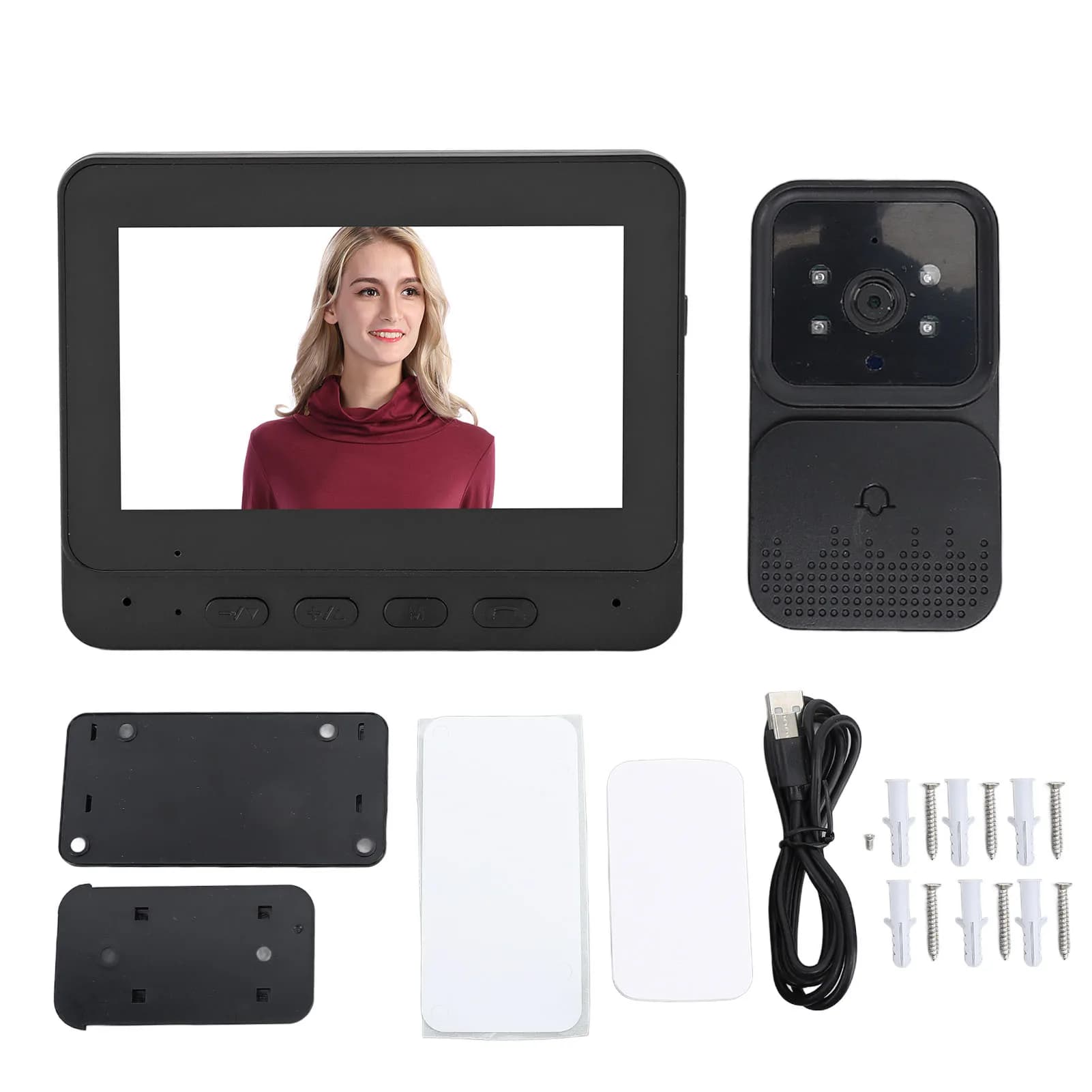 Videocitofono Wireless WiFi con Ricarica Tipo C, Visione Notturna a 2 Vie, Telecamera Smart in ABS per Casa