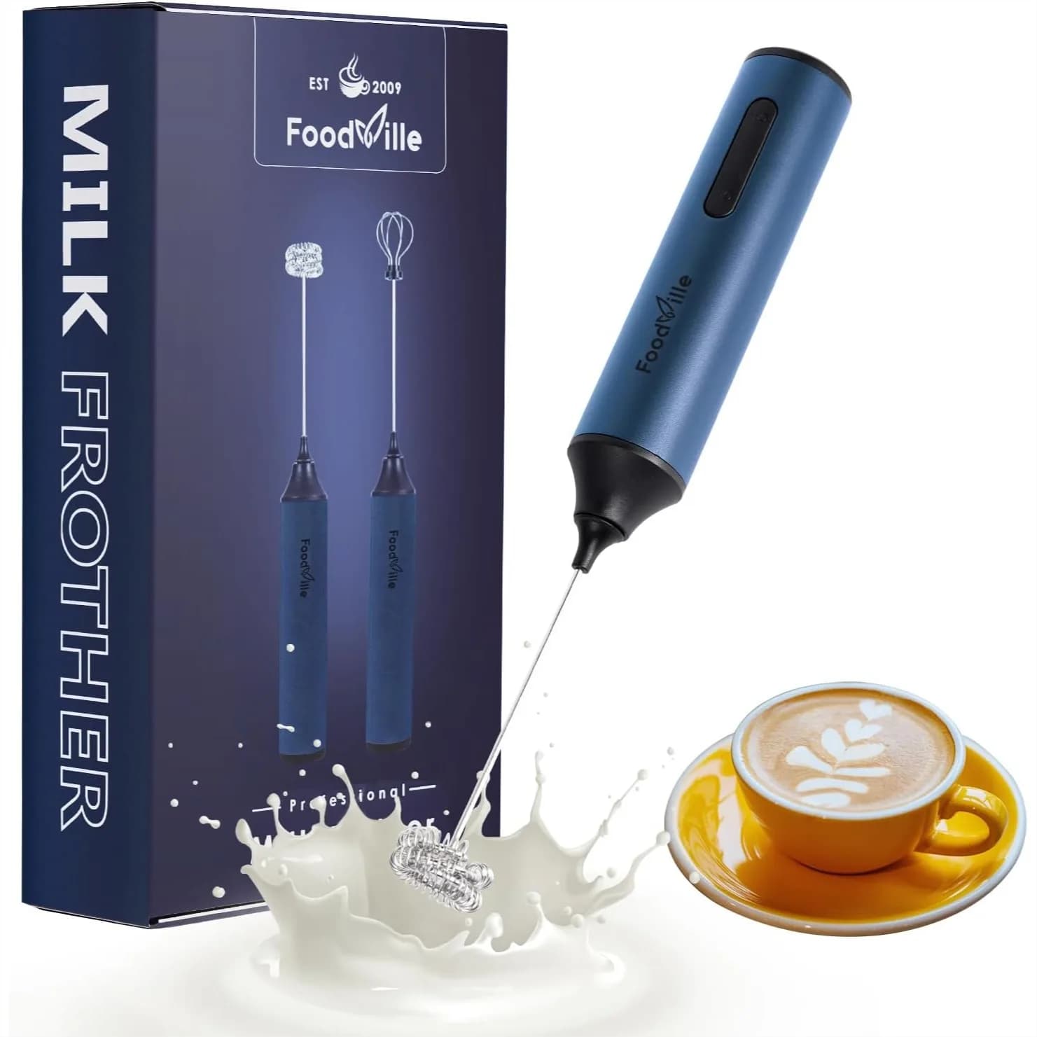 Rechargeable Milk Frother with Stainless Whisk for Cappuccino, Latte, Coffee, Protein Shakes - USB C Handheld Foam Maker