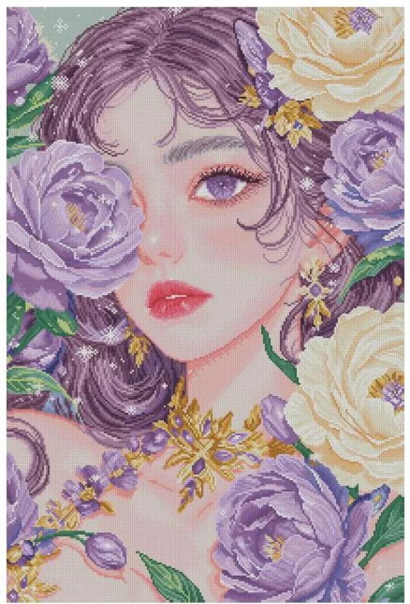 9ct 100x70cm Fiori viola Bellezza Ricamo Kit stampati fai da te Punto croce Set di cucito Decorazioni per la casa Artigianato con ago
