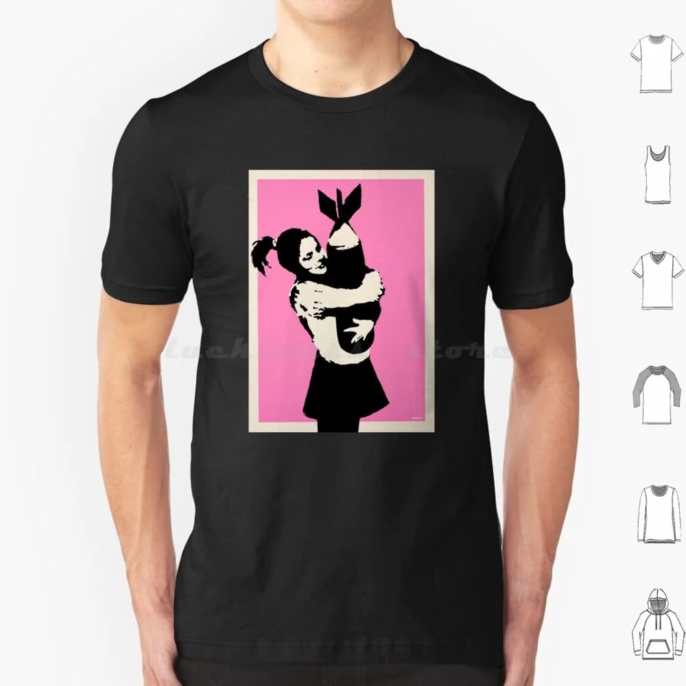 Banksy Hugger Maglietta rosa di grandi dimensioni 100% cotone Street Art Cultura pop Graffiti Stencil Vernice spray Murales Anti capitalismo