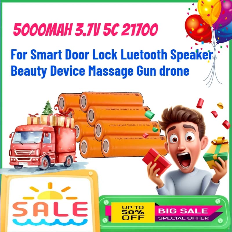 Lithium Battery 21700 5000mAh 3.7V 5C for Intelligent Locks, Bluetooth Speakers, Beauty Devices, Massage Guns, drones, Rechargeable Battery