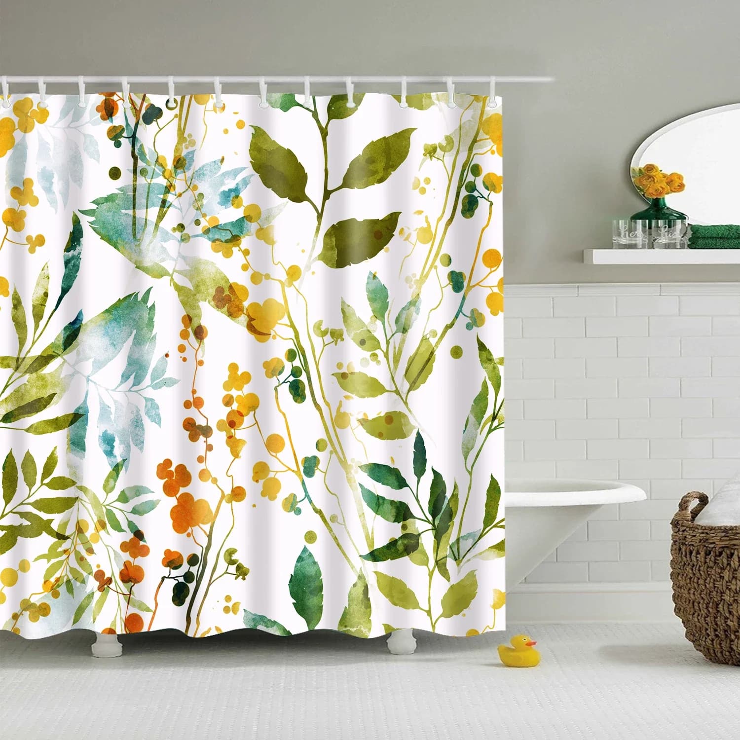 Pianta Fiore Foglie Alberi Paesaggio rurale Tenda da doccia per bagno Tenda da bagno Frabic in poliestere impermeabile con ganci