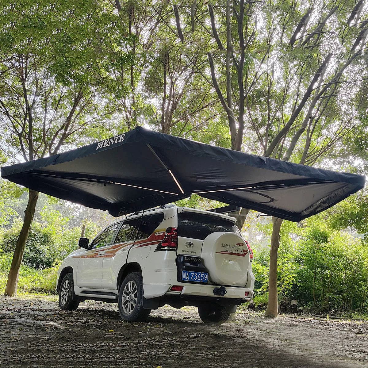 Tenda da sole per auto 2M, tenda da tetto pieghevole a 270 gradi all'ingrosso, tendalino laterale portatile per auto con foro a D per campeggio