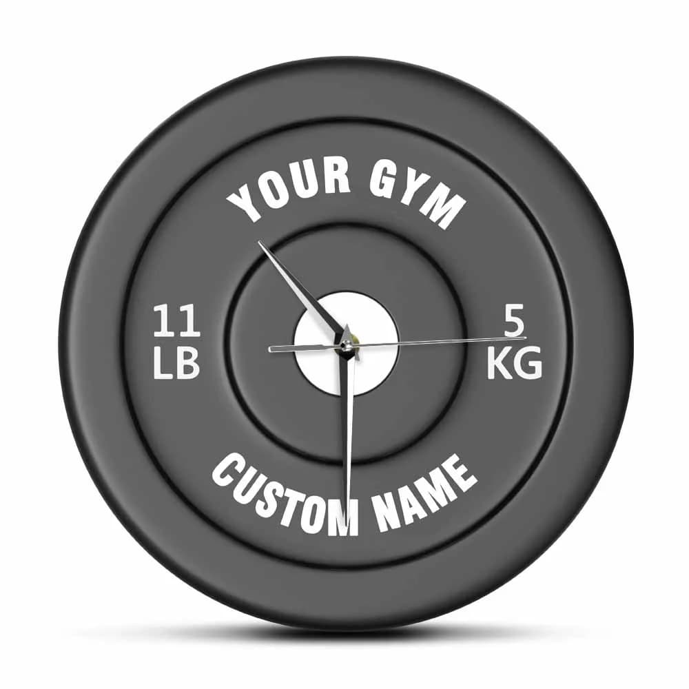 Wall clock with weight plate printing name PALESTRA customized for fitness center Bodybuilding training wall clock custom watch gift for coach