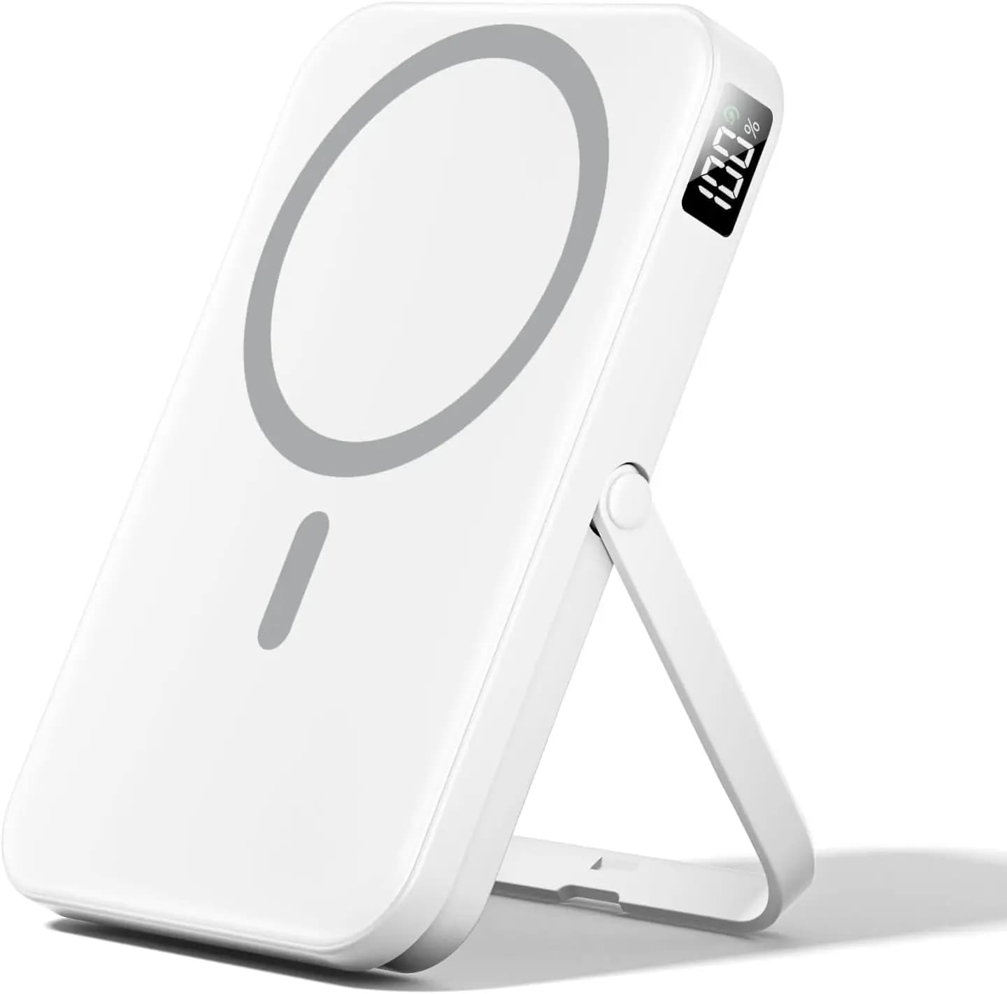 Power Bank Magsafe 10000mAh with Wireless Charger, USB-A Cable, Quick Charging PD 22.5W for iPhone Series - White