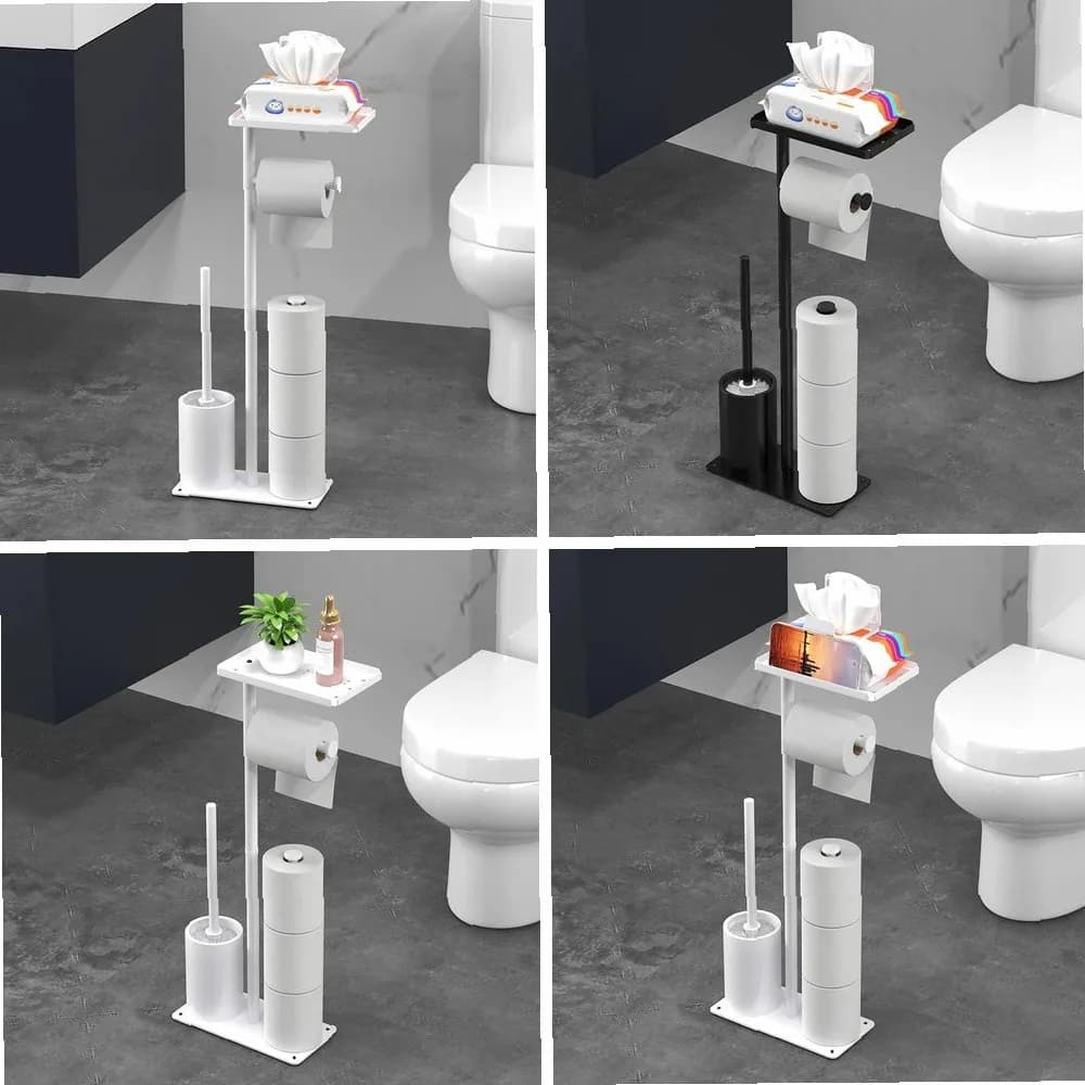 Portarotolo da Bagno con Supporto, Dispenser di Carta Igienica da Terra e Set Porta Spazzola Igienica