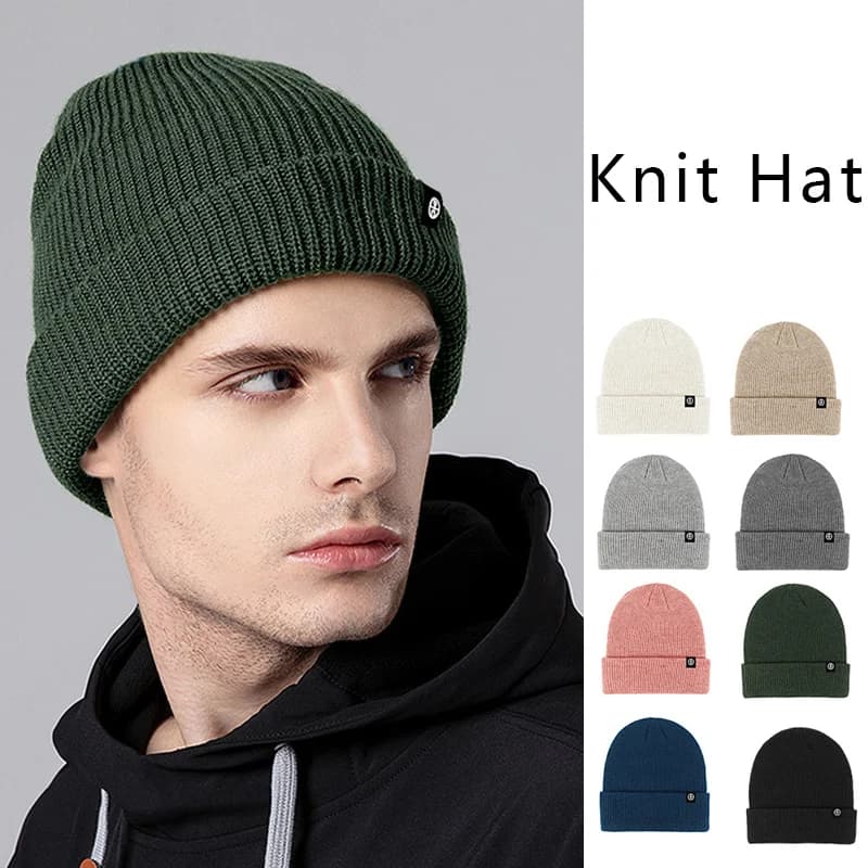 Solid Knit Beanie Hat for Men Women Windproof Warm Cuffed Skull Cap Thermal Stretchy Winter Ski Hat for Cold Weather