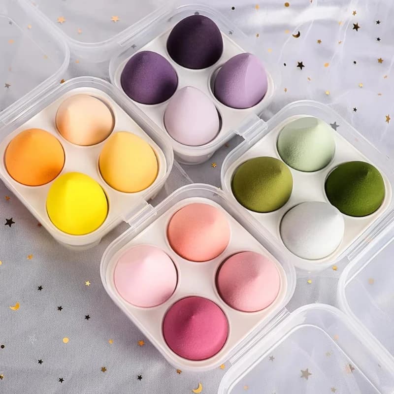 Set di 4/8 Spugnette per Trucco con Scatola Portaoggetti, Spugna per Fondotinta e Cipria, Strumento di Bellezza per Donne