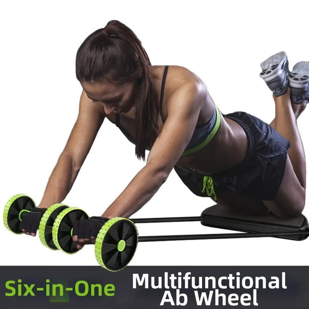 Double Roller Abdominal Muscle Trainer Knee Mat Resistance Bands Ab Roller Anti-slip Thicker Design Core Workout Equipment