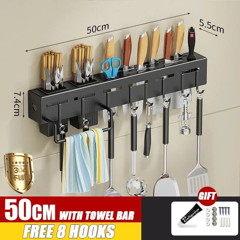 New stainless steel kitchen holder Multifunctional wall knife holder with multiple brackets and hooks